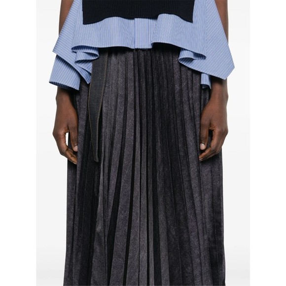 Sacai Pleated Grey Skirt With Denim And Soft Fabric Construction - NWT - Picture 5 of 5